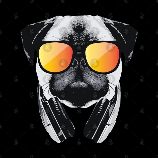 Cool Pug with Headphones by susanne.haewss@googlemail.com