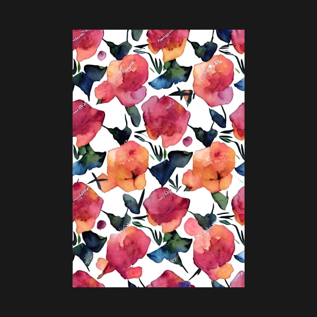 Watercolor Aesthetic Floral Pattern with Orange and Pink Blossoms by BubbleMench