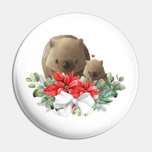 Cute Botanical Christmas Wombats Pin