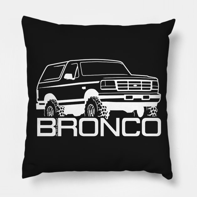 1992-1996 Ford Bronco, w/tires and logo, white print. Pillow by The OBS Apparel