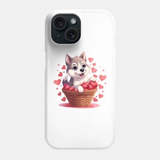 Cartoon Siberian Husky Dog in Hearts Basket Phone Case