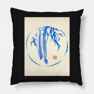 "enso blu"  Original enso sumi-e ink brush pen wash painting Pillow