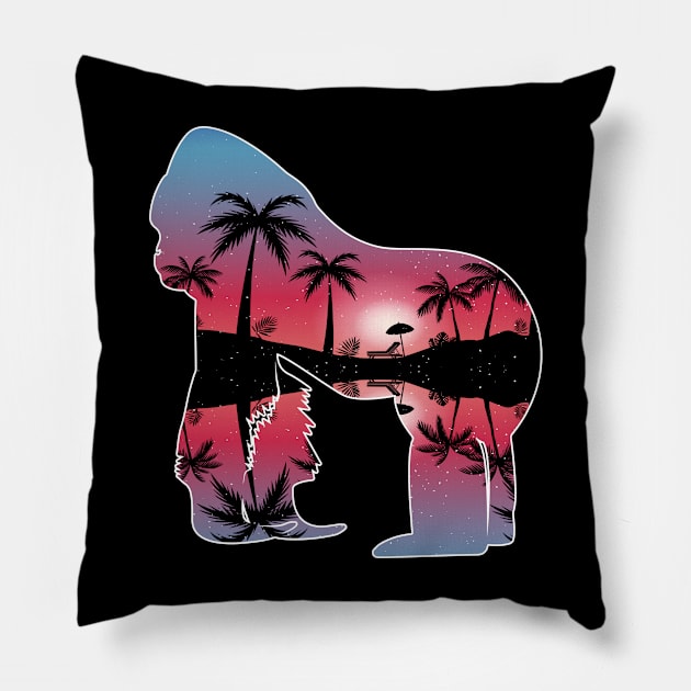 Gorilla Beautiful Sunset Beach Palm Tree Pillow by jrgmerschmann