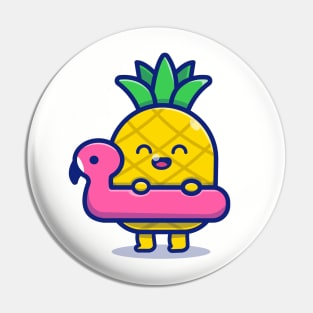 Cute Pineapple With Swimming Flamingo Pin