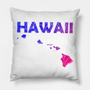 Colorful mandala art map of Hawaii with text in blue and violet Pillow