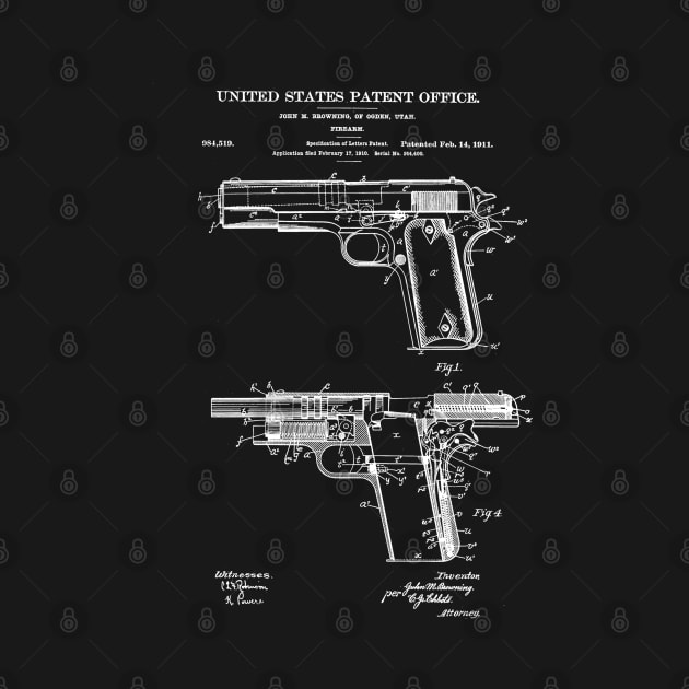 Firearm Colt 1911 Patent White by Luve