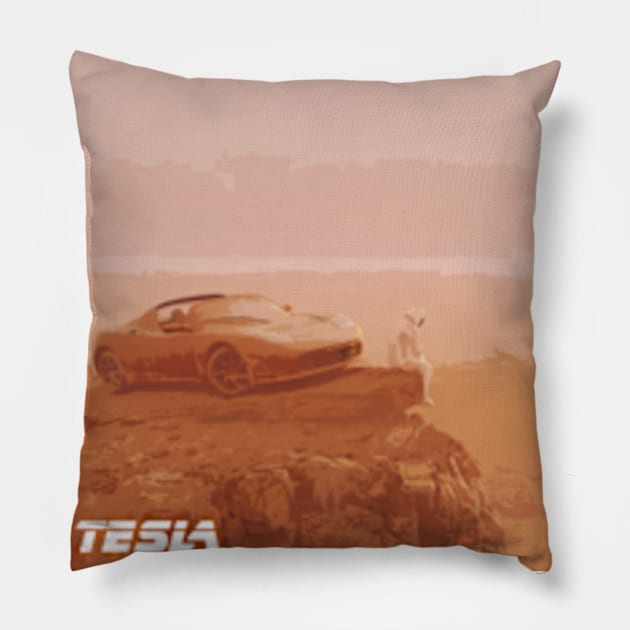 Roadster On Mars Painting 2020 Pillow by Therouxgear