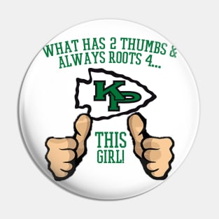 What has 2 thumbs and roots for King Philip, THIS GIRL Pin