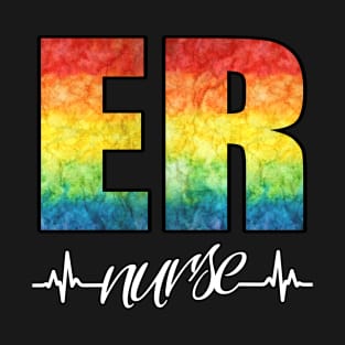 ER Nurse Heartbeat Rainbow T-Shirt