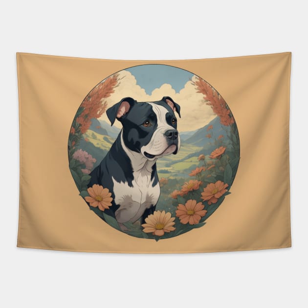 Black And White Pitbull Tapestry by Pet And Petal
