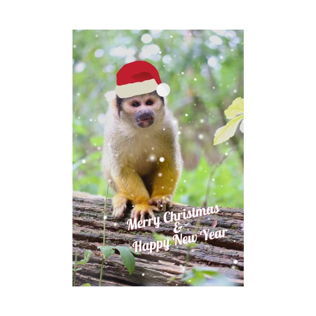 Black-capped squirrel monkey - Merry Christmas & Happy New Year by AnimaliaArt