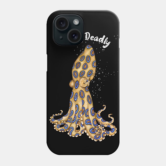 Pretty Deadly Blue Ring Octopus Art White Text Phone Case by Seven Sirens Studios