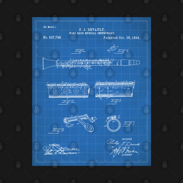 Clarinet Patent - Musician Classical Music Art - Blueprint by patentpress