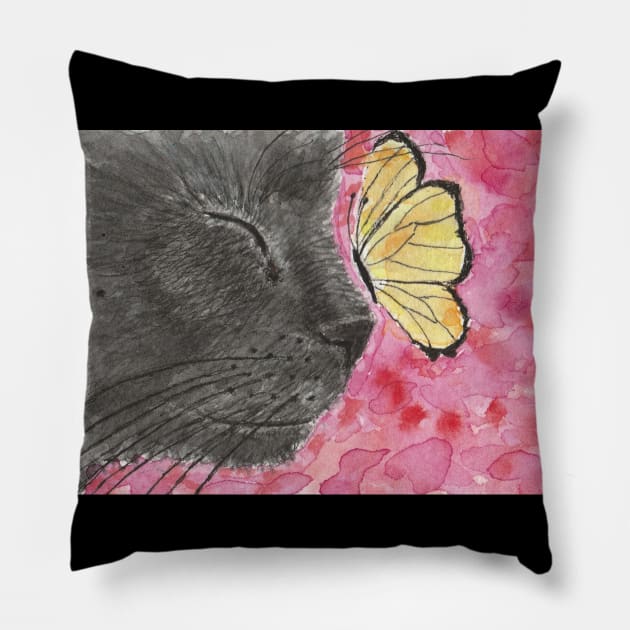 black cat face butterfly Pillow by SamsArtworks