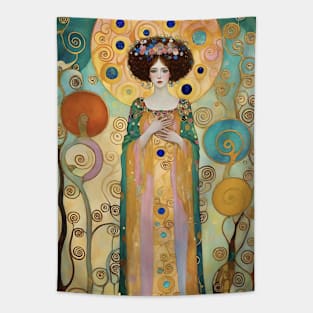 Gustav Klimt's Gilded Vision: Inspired Woman in Regal Beauty Tapestry