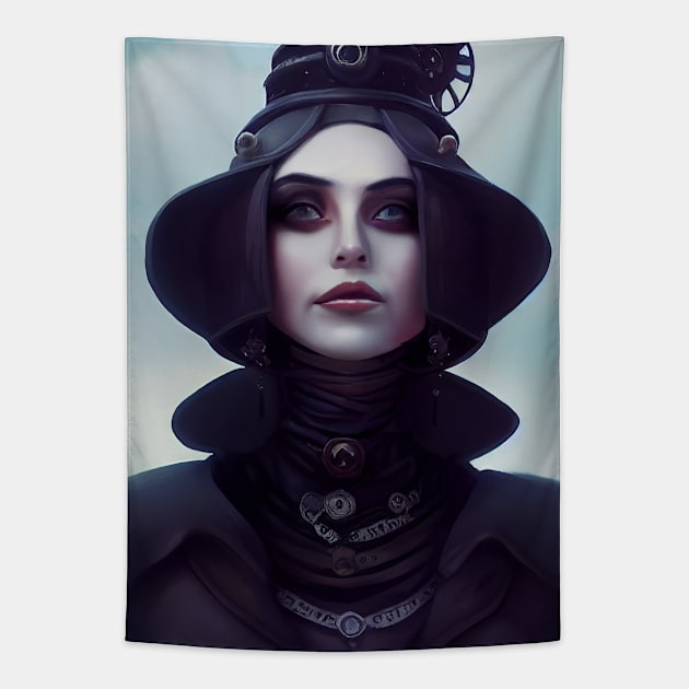 Cynical Steamgoth Woman Tapestry by The Multiverse is Female