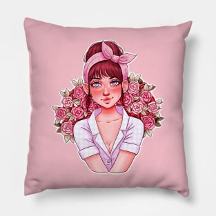 Girl with Roses Pillow