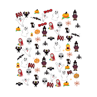 jack skellington  at Halloween bats and pumpkins pattern T-Shirt