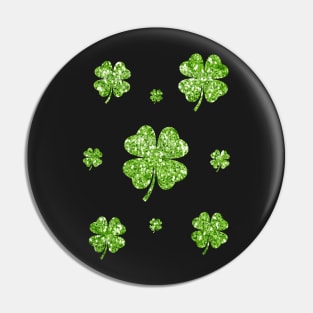 St Patricks Day, Green 4 Leaf Faux Glitter Clovers Pin