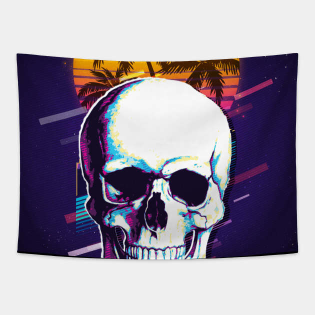 Skull retro80s Tapestry by Sakent