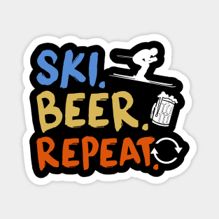 Ski Beer Repeat Funny Distressed Magnet