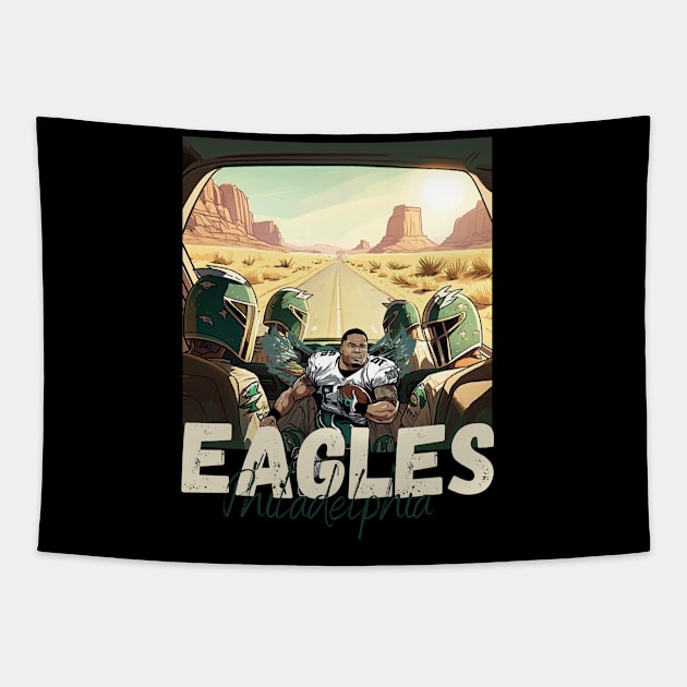 Philadelphia eagles football player graphic design cartoon style beautiful artwork Tapestry by Nasromaystro