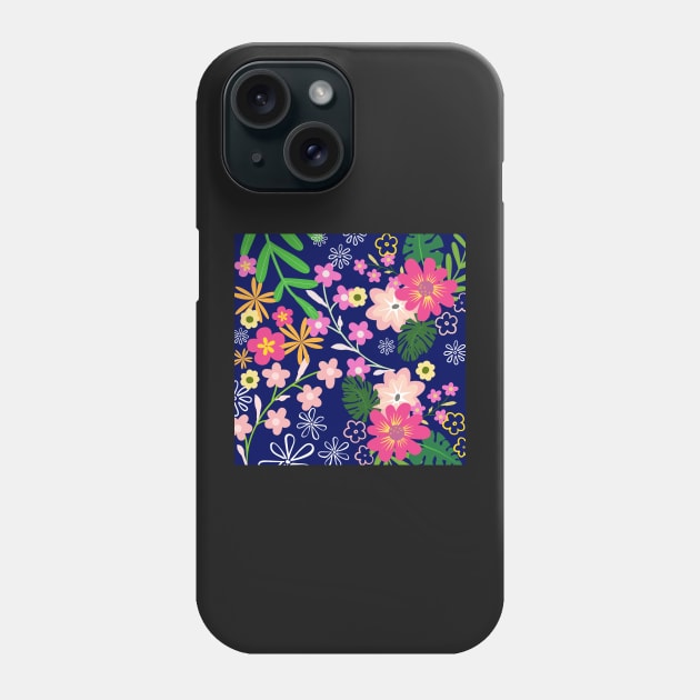 Cherry Blossoms Romance_Navy background Phone Case by leBoosh-Designs