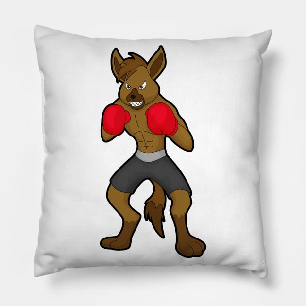 Hyena at Boxing with Boxing gloves Pillow by Markus Schnabel