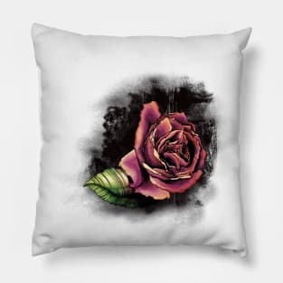 Inked Watercolor Rose Pillow