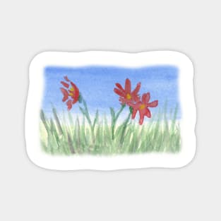 Three Red Flowers in Grass Magnet