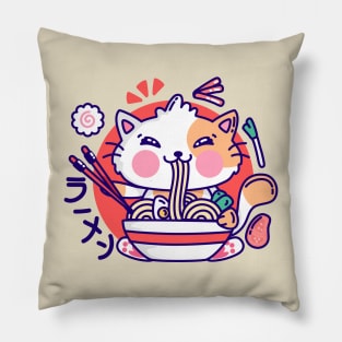 Cute Cat Eat Ramen - Kawaii Pillow
