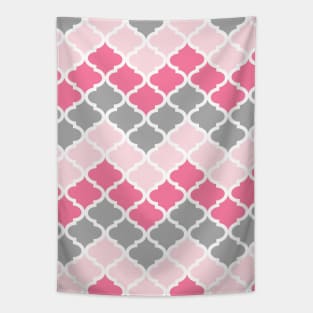 Fuchsia Hot Pink Grey Quatrefoil Chevron Pattern Tapestry