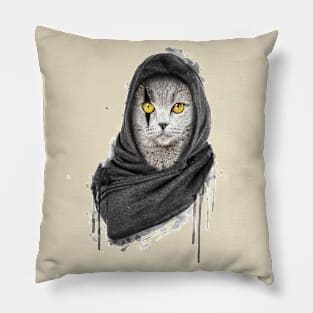 Gray Cat with black shawl Pillow