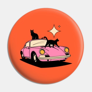 Cool Car Black Cat in orange Pin