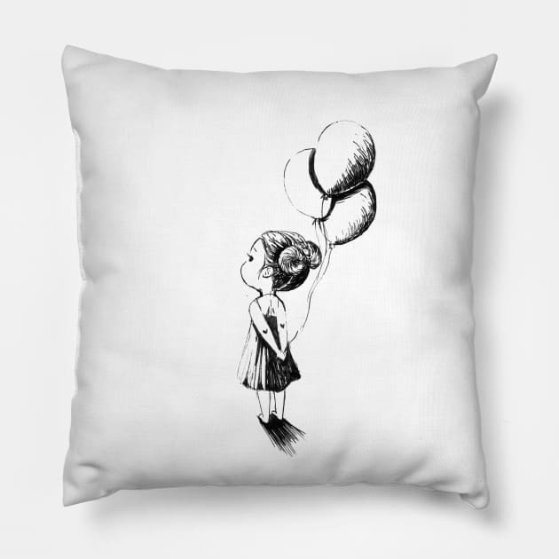 Girl With Balloon Pillow by Freeminds