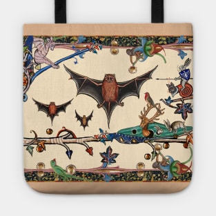 WEIRD MEDIEVAL BESTIARY,FLYING BATS ,UNICORN AND KILLER RABBIT Tote