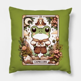 Capricorn Zodiac Cottagecore Frog Tarot Card Birthday Pillow
