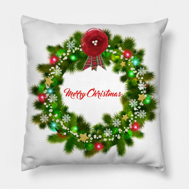 Merry Christmas Wreath Christmas Pillow Teepublic