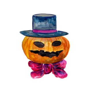 Carved Pumpkin Head with Blue Hat and Bowtie T-Shirt