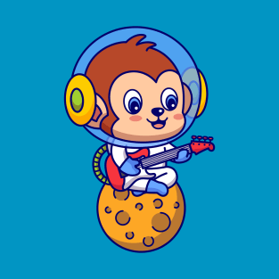 Monkey Astronaut Playing Guitar T-Shirt