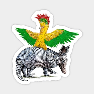 Parrot Riding Baby Armadillo Magnet