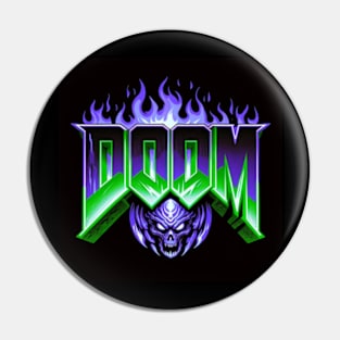 Doom logo Purple and Green flames Pin