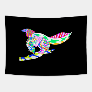 ancient dinosaur bird in rainbow colorful ecopop Tapestry