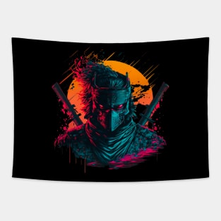 Samuraï Synthwave Vaporwave Tapestry