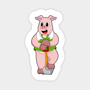 Pig as Farmer with Shovel Magnet