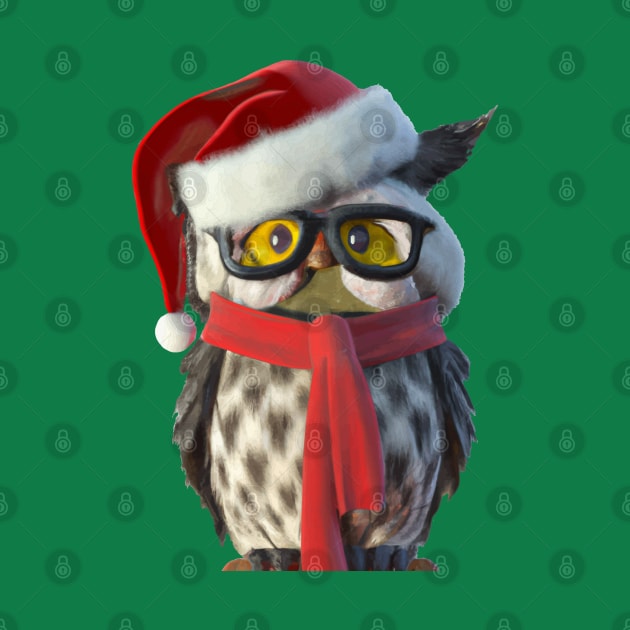 Christmas Owl Wearing Santa Costume and Red Scarf Vector by taiche