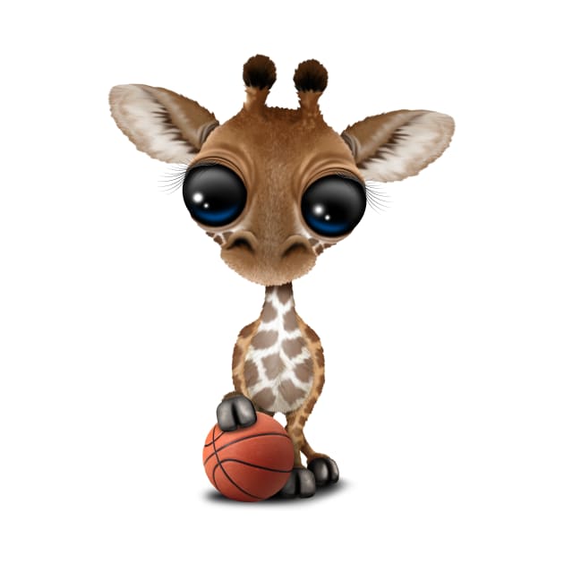 Cute Baby Giraffe Playing With Basketball by jeffbartels