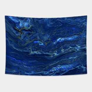Navy Blue & Faux Gold Marble Acrylic Abstraction Tapestry