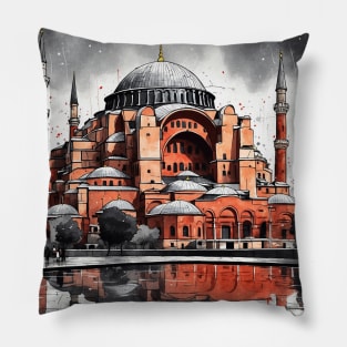 Hagia Sophia Mosque Turkey Rainy Day Vintage Retro Travel Tourism Pillow