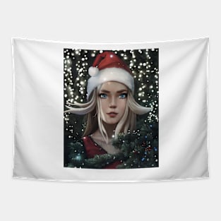 Portrait Of Female Anime Santa Tapestry